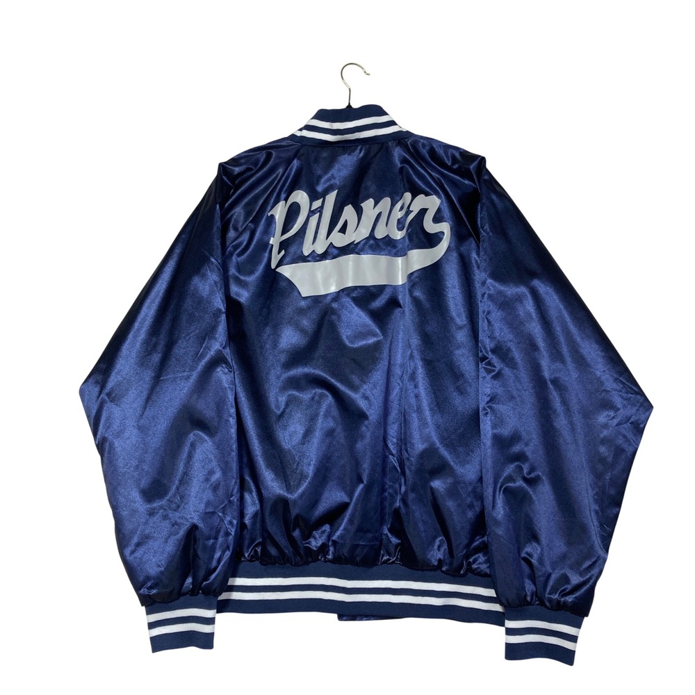 Augusta‎ Sportswear Pilsner Navy Blue Satin Varsity Bomber Jacket Mens 2XL 3610